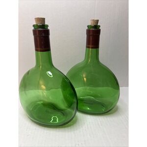Pair Of Vintage Mateus Portuguese Wine Bottle Emerald Green (Empty) 8" Tall